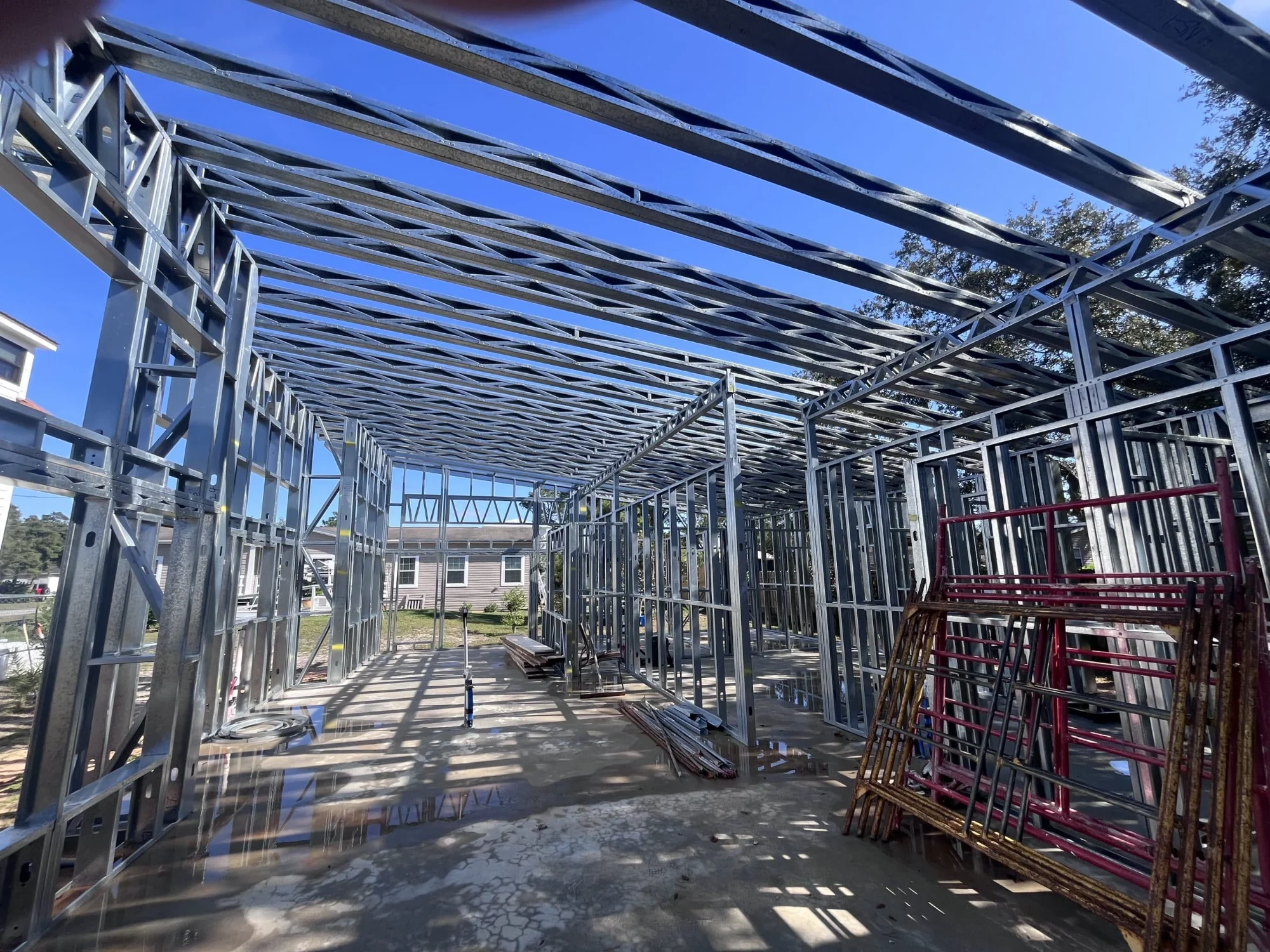 Interior steel wall and roof framing in North Carolina