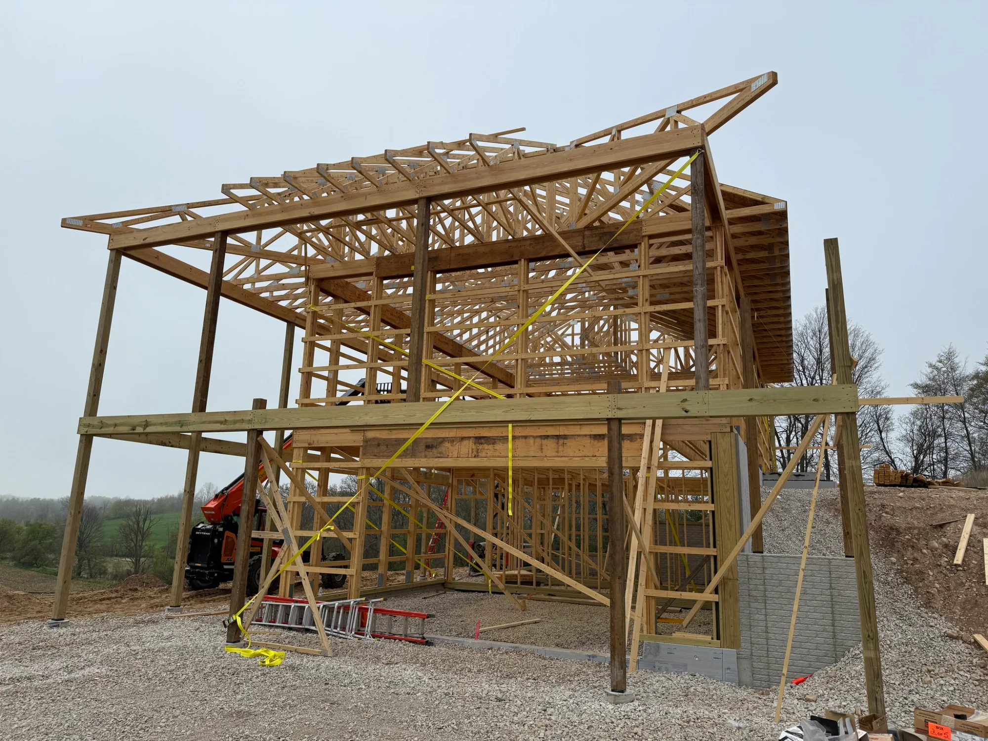 Two-story wood frame barndo with trusses in North Carolina